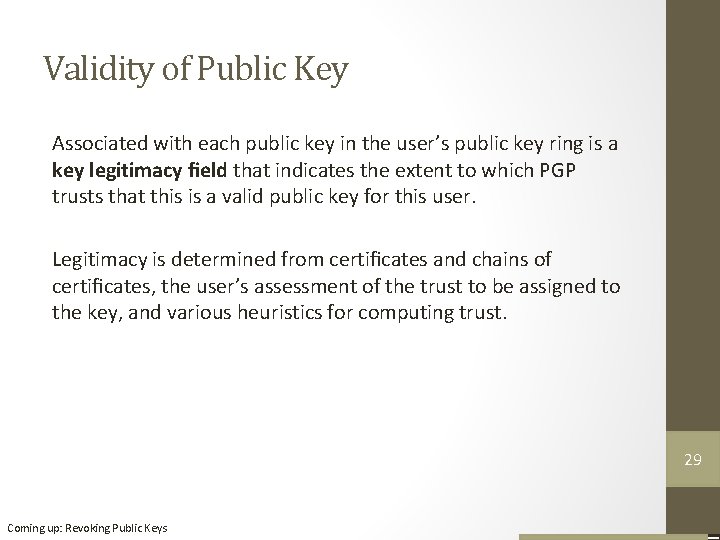 Validity of Public Key Associated with each public key in the user’s public key