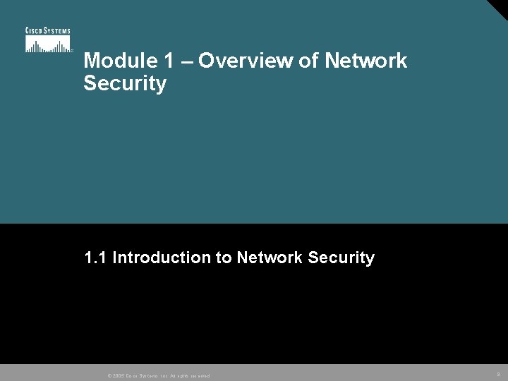 Module 1 – Overview of Network Security 1. 1 Introduction to Network Security ©