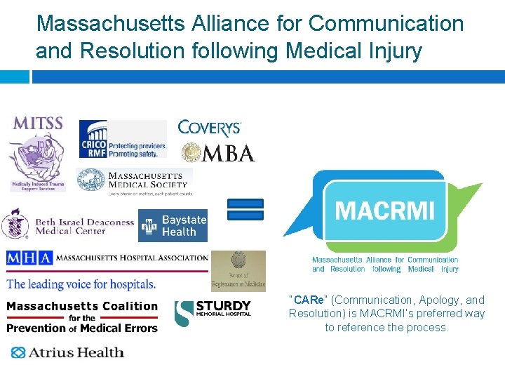 Massachusetts Alliance for Communication and Resolution following Medical Injury “CARe” (Communication, Apology, and Resolution)