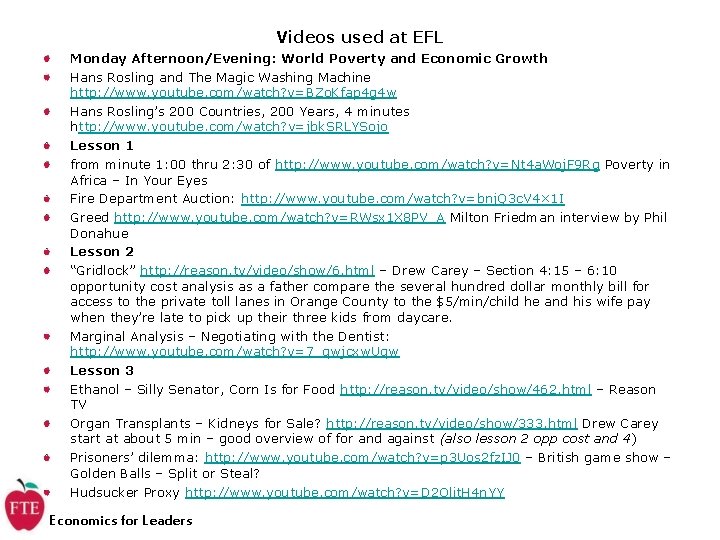 Videos used at EFL Monday Afternoon/Evening: World Poverty and Economic Growth Hans Rosling and