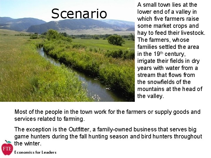 Scenario A small town lies at the lower end of a valley in which