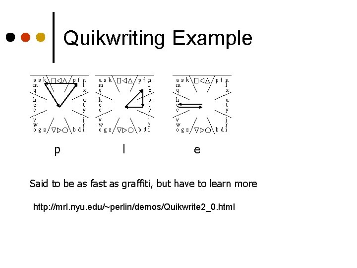 Quikwriting Example p l e Said to be as fast as graffiti, but have