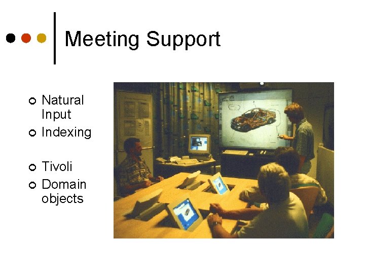 Meeting Support ¢ ¢ Natural Input Indexing Tivoli Domain objects 