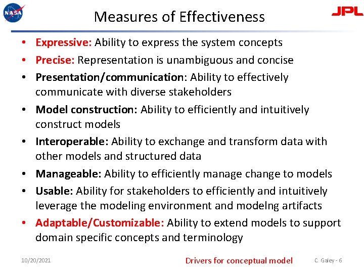 Measures of Effectiveness • Expressive: Ability to express the system concepts • Precise: Representation