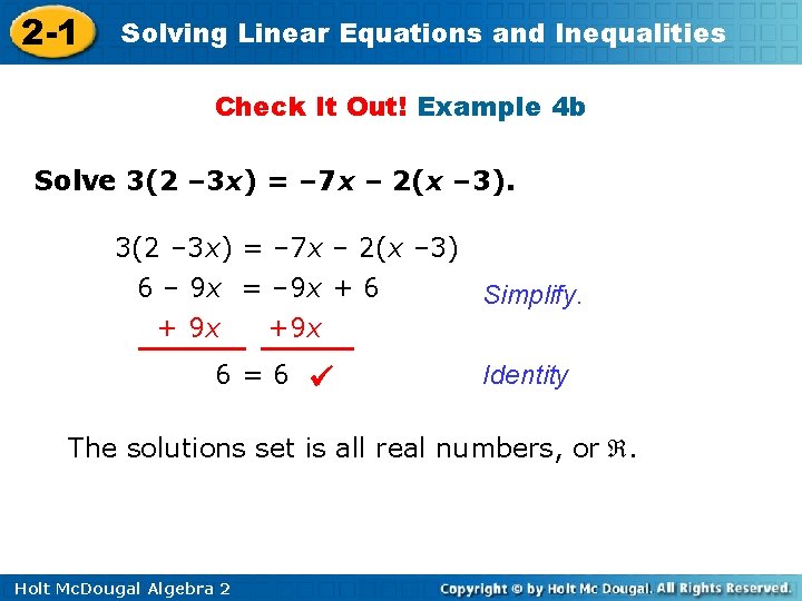 2 -1 Solving Linear Equations and Inequalities Check It Out! Example 4 b Solve