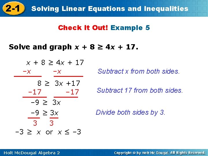 2 -1 Solving Linear Equations and Inequalities Check It Out! Example 5 Solve and