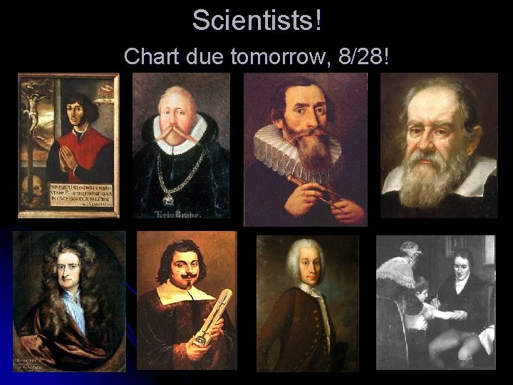 Scientists! Chart due tomorrow, 8/28! 