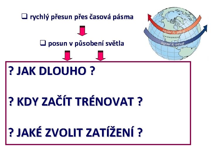 q rychlý přesun přes časová pásma q posun v působení světla q přechodné narušení