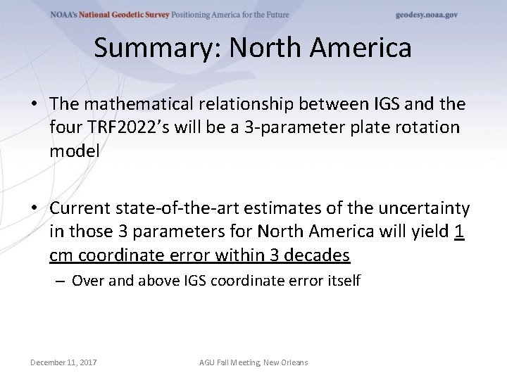 Summary: North America • The mathematical relationship between IGS and the four TRF 2022’s