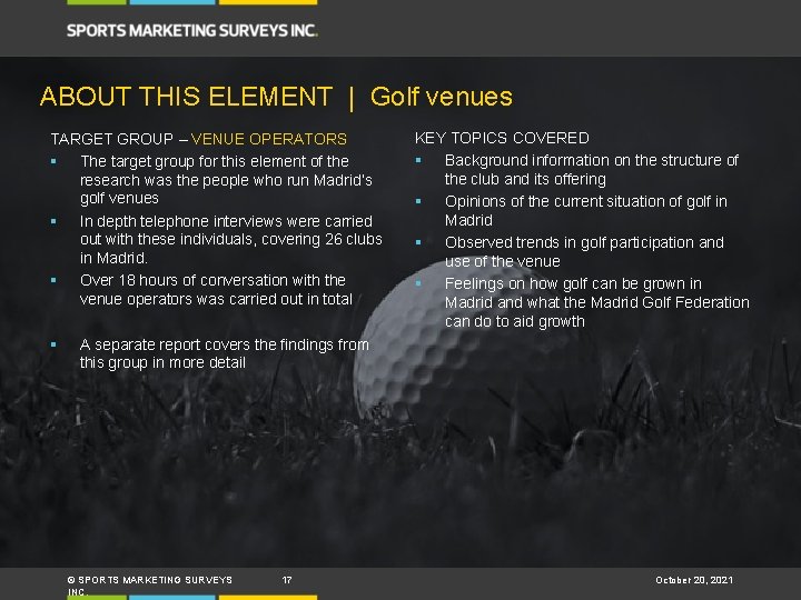 ABOUT THIS ELEMENT | Golf venues TARGET GROUP – VENUE OPERATORS § The target