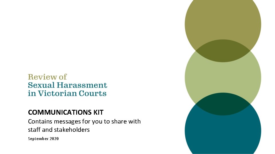COMMUNICATIONS KIT Contains messages for you to share with staff and stakeholders September 2020