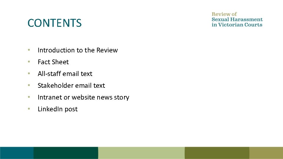 CONTENTS • Introduction to the Review • Fact Sheet • All-staff email text •