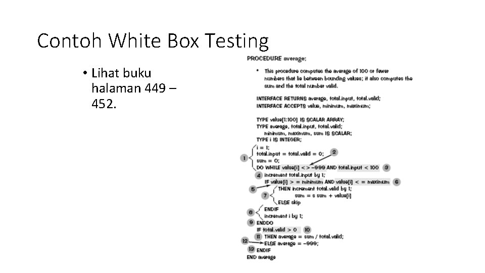 Contoh White Box Testing • Lihat buku halaman 449 – 452. 