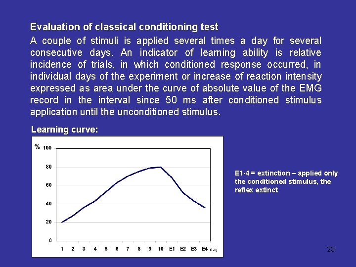 Evaluation of classical conditioning test A couple of stimuli is applied several times a