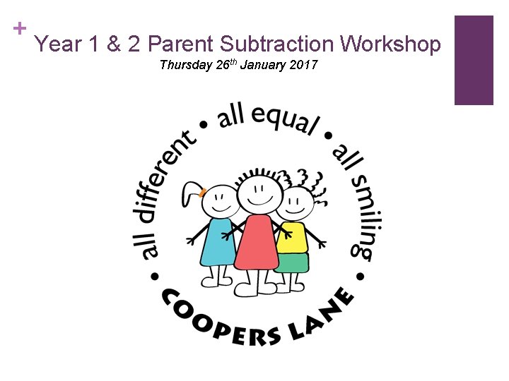 + Year 1 & 2 Parent Subtraction Workshop Thursday 26 th January 2017 