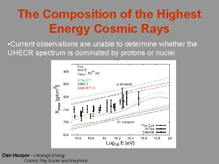 The Composition of the Highest Energy Cosmic Rays • Current observations are unable to