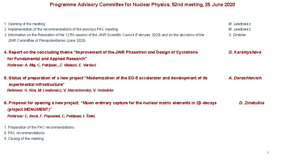 Programme Advisory Committee for Nuclear Physics, 52 nd meeting, 25 June 2020 1. Opening