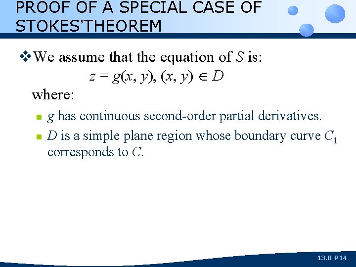 PROOF OF A SPECIAL CASE OF STOKES’THEOREM v. We assume that the equation of