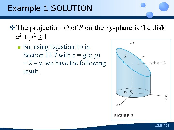 Example 1 SOLUTION v. The projection D of S on the xy-plane is the