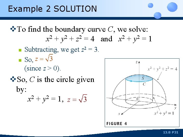 Example 2 SOLUTION v. To find the boundary curve C, we solve: x 2