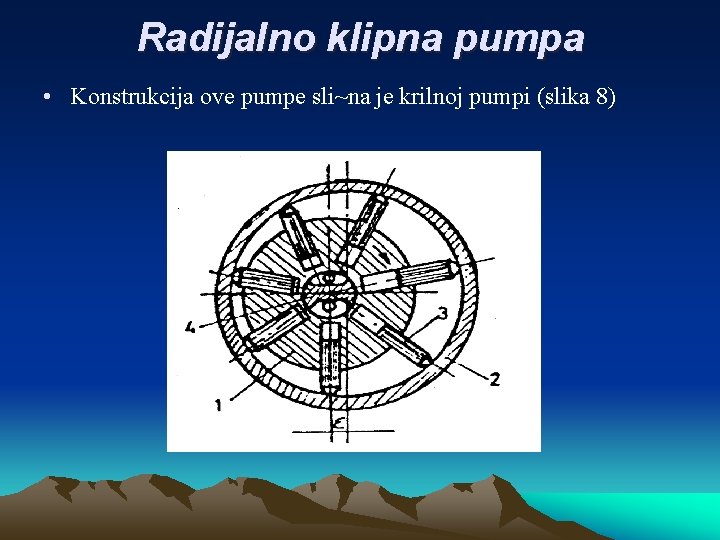 Radijalno klipna pumpa • Konstrukcija ove pumpe sli~na je krilnoj pumpi (slika 8) 