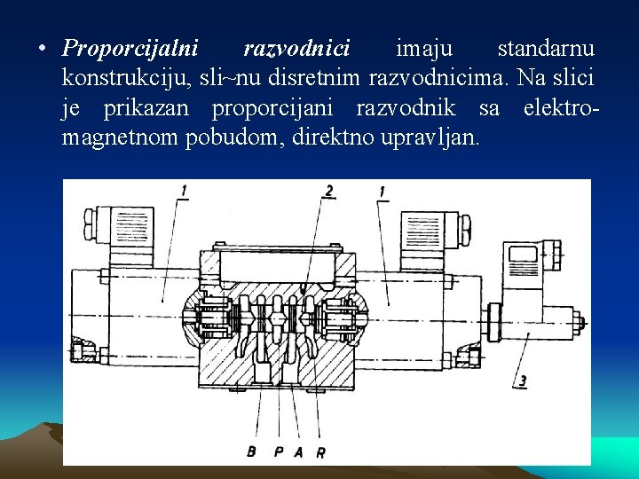  • Proporcijalni razvodnici imaju standarnu konstrukciju, sli~nu disretnim razvodnicima. Na slici je prikazan