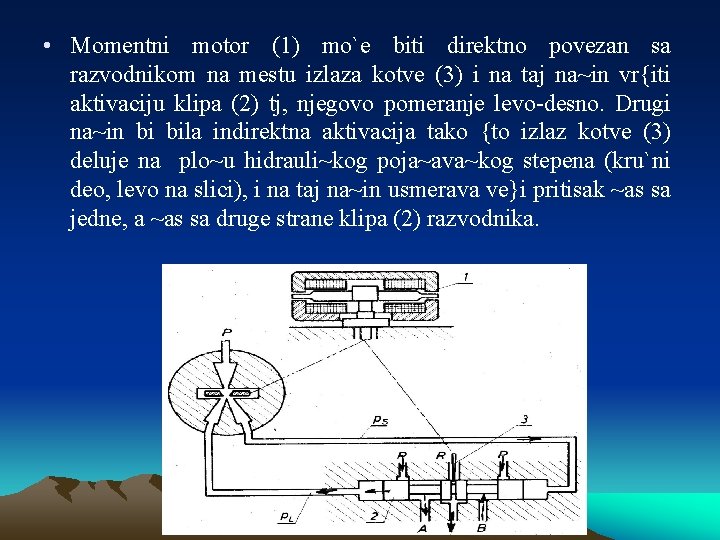  • Momentni motor (1) mo`e biti direktno povezan sa razvodnikom na mestu izlaza