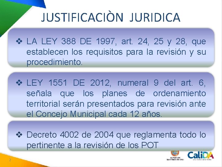 JUSTIFICACIÒN JURIDICA v LA LEY 388 DE 1997, art. 24, 25 y 28, que