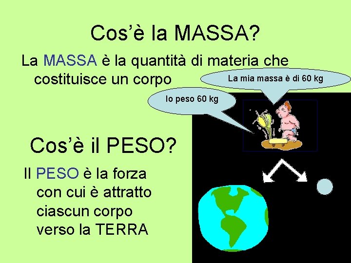 Cos’è la MASSA? La MASSA è la quantità di materia che La mia massa