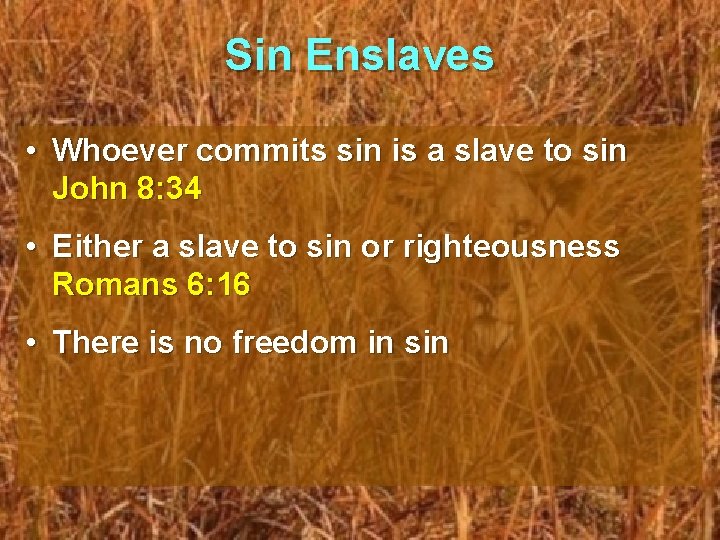 Sin Enslaves • Whoever commits sin is a slave to sin John 8: 34