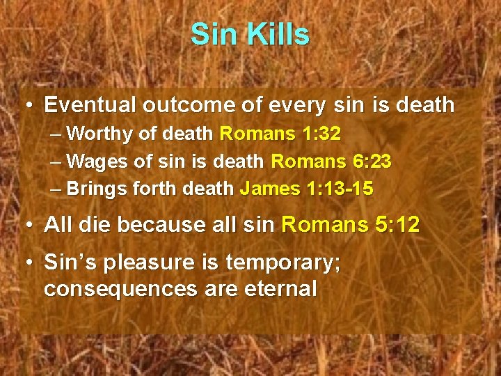Sin Kills • Eventual outcome of every sin is death – Worthy of death