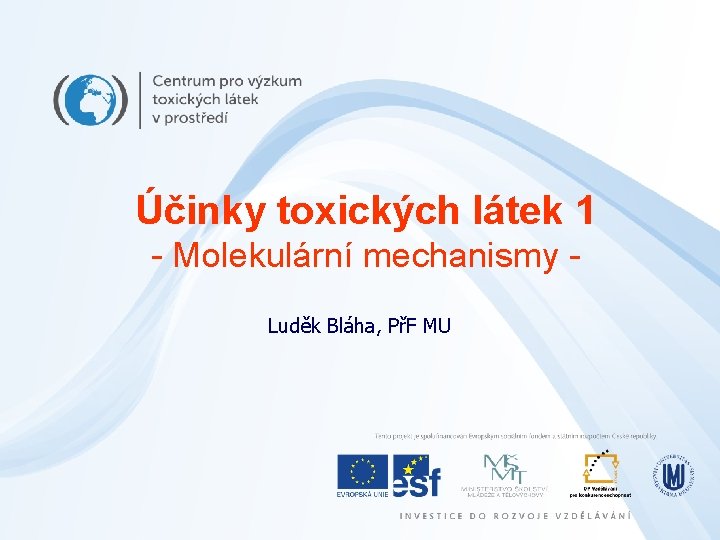 Účinky toxických látek 1 - Molekulární mechanismy Luděk Bláha, PřF MU 