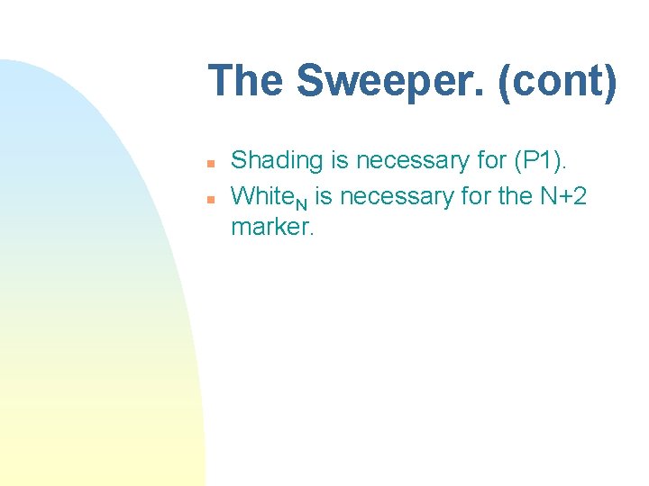 The Sweeper. (cont) n n Shading is necessary for (P 1). White. N is