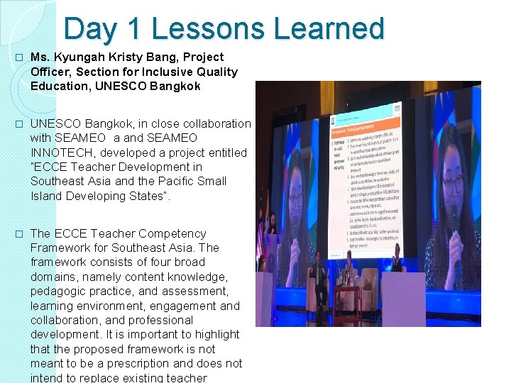 Day 1 Lessons Learned � Ms. Kyungah Kristy Bang, Project Officer, Section for Inclusive