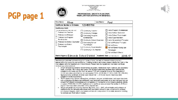 PGP page 1 Rhea 123456789 Edmonds School District Paul 2016 -17 