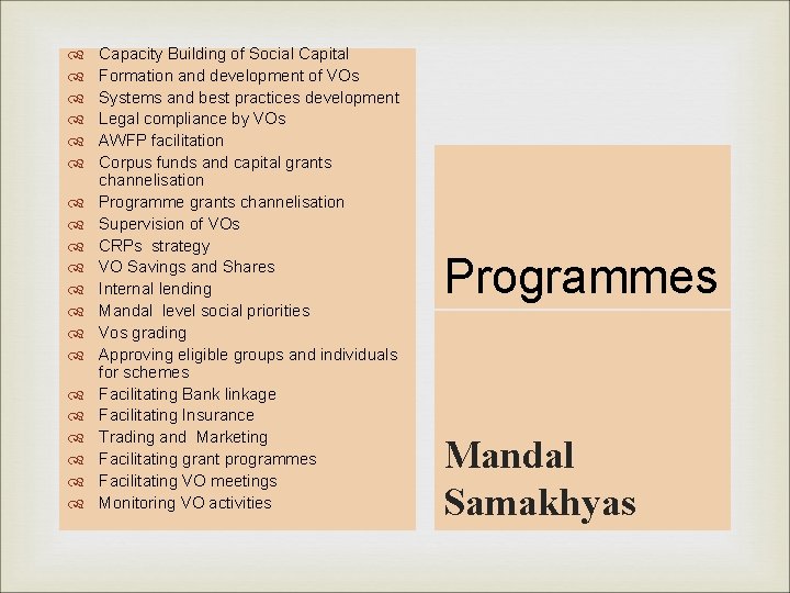  Capacity Building of Social Capital Formation and development of VOs Systems and best