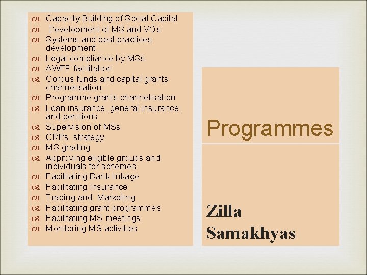  Capacity Building of Social Capital Development of MS and VOs Systems and best