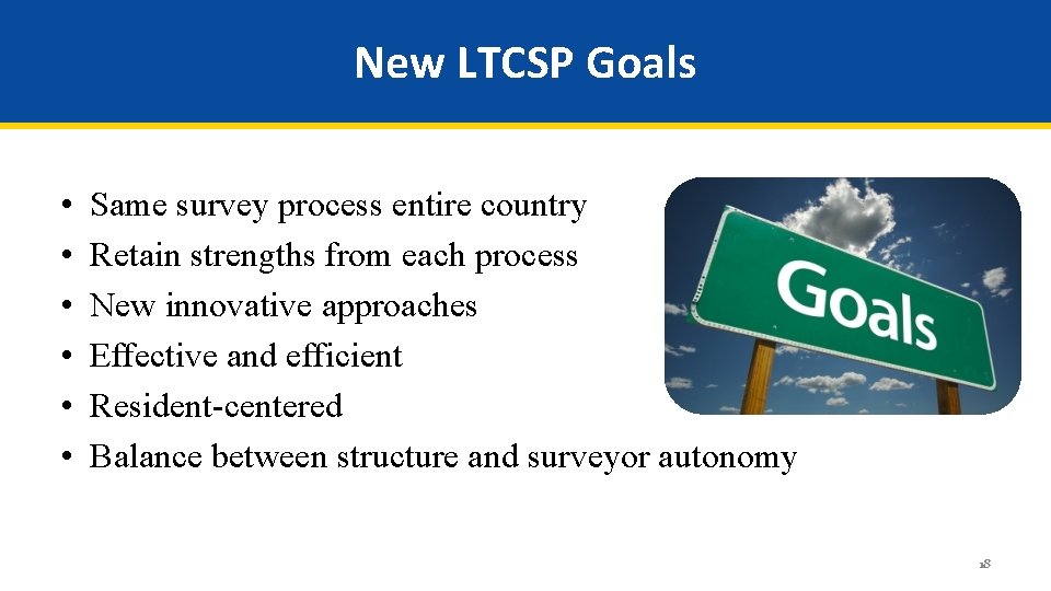 New LTCSP Goals • • • Same survey process entire country Retain strengths from