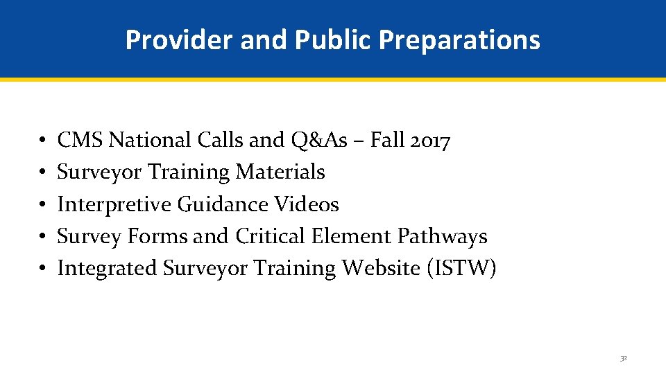 Provider and Public Preparations • • • CMS National Calls and Q&As – Fall