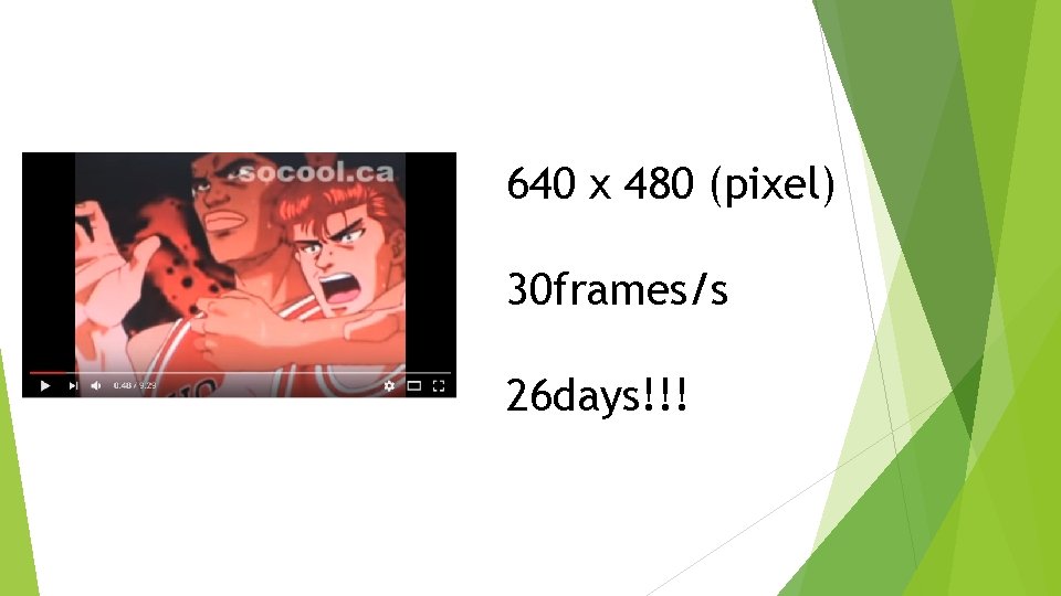 640 x 480 (pixel) 30 frames/s 26 days!!! 