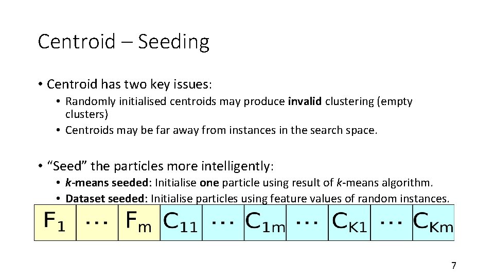 Centroid – Seeding • Centroid has two key issues: • Randomly initialised centroids may