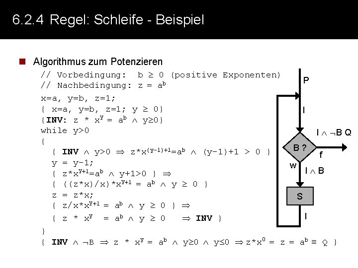 6. 2. 4 Regel: Schleife - Beispiel n Algorithmus zum Potenzieren // Vorbedingung: b