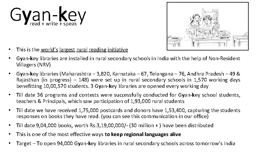 Gyan-key read + write + speak • This is the world’s largest rural reading