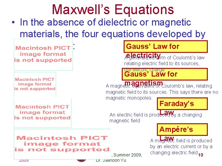 Maxwell’s Equations • In the absence of dielectric or magnetic materials, the four equations