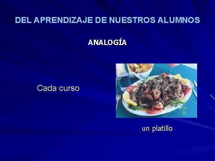 DEL APRENDIZAJE DE NUESTROS ALUMNOS ANALOGÍA Cada curso un platillo 