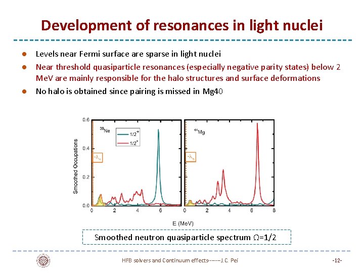 Development of resonances in light nuclei l l l Levels near Fermi surface are