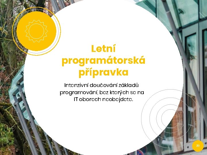 Letní programátorská přípravka Intenzivní doučování základů programování, bez kterých se na IT oborech neobejdete.