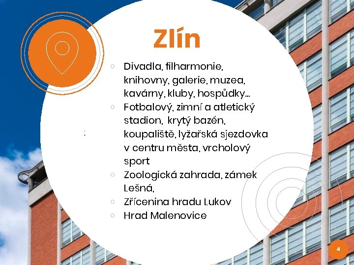 Zlín ; ￮ Divadla, filharmonie, knihovny, galerie, muzea, kavárny, kluby, hospůdky… ￮ Fotbalový, zimní