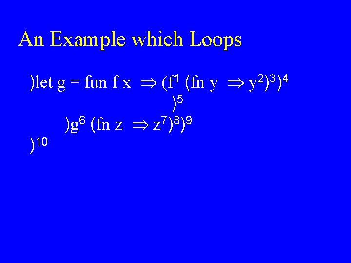 An Example which Loops )let g = fun f x (f 1 (fn y