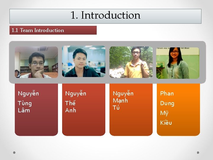 1. Introduction 1. 1 Team Introduction Nguyễn Tùng Lâm Nguyễn Thế Anh Nguyễn Mạnh